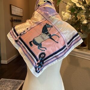 Suzhichou Scarf  Horse Panels Equestrian Pink and blue and Lavender Scarf Girly